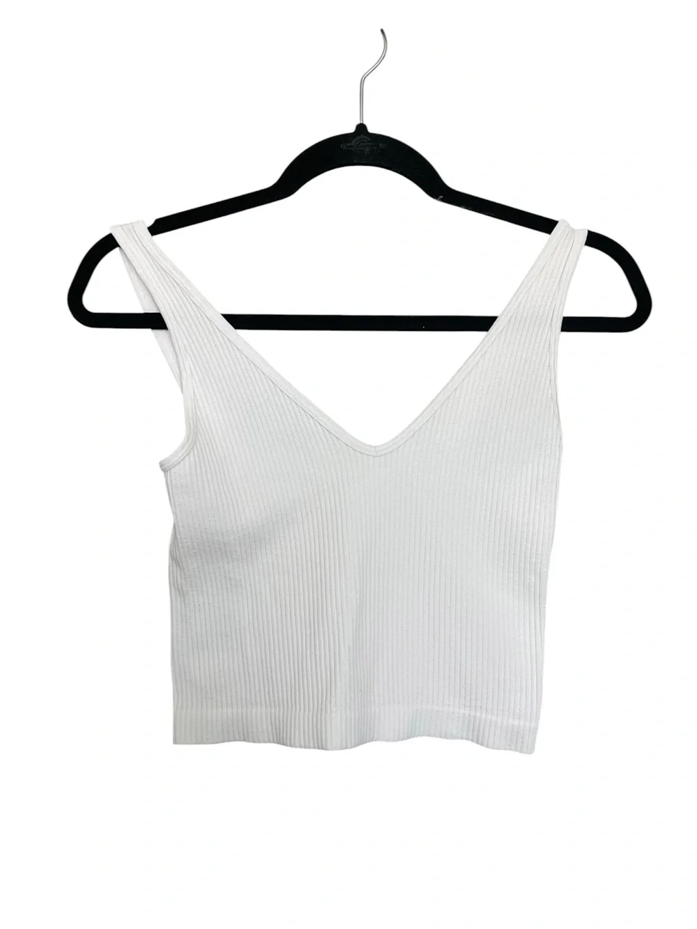 Free People White Ribbed V-Neck Cropped Tank